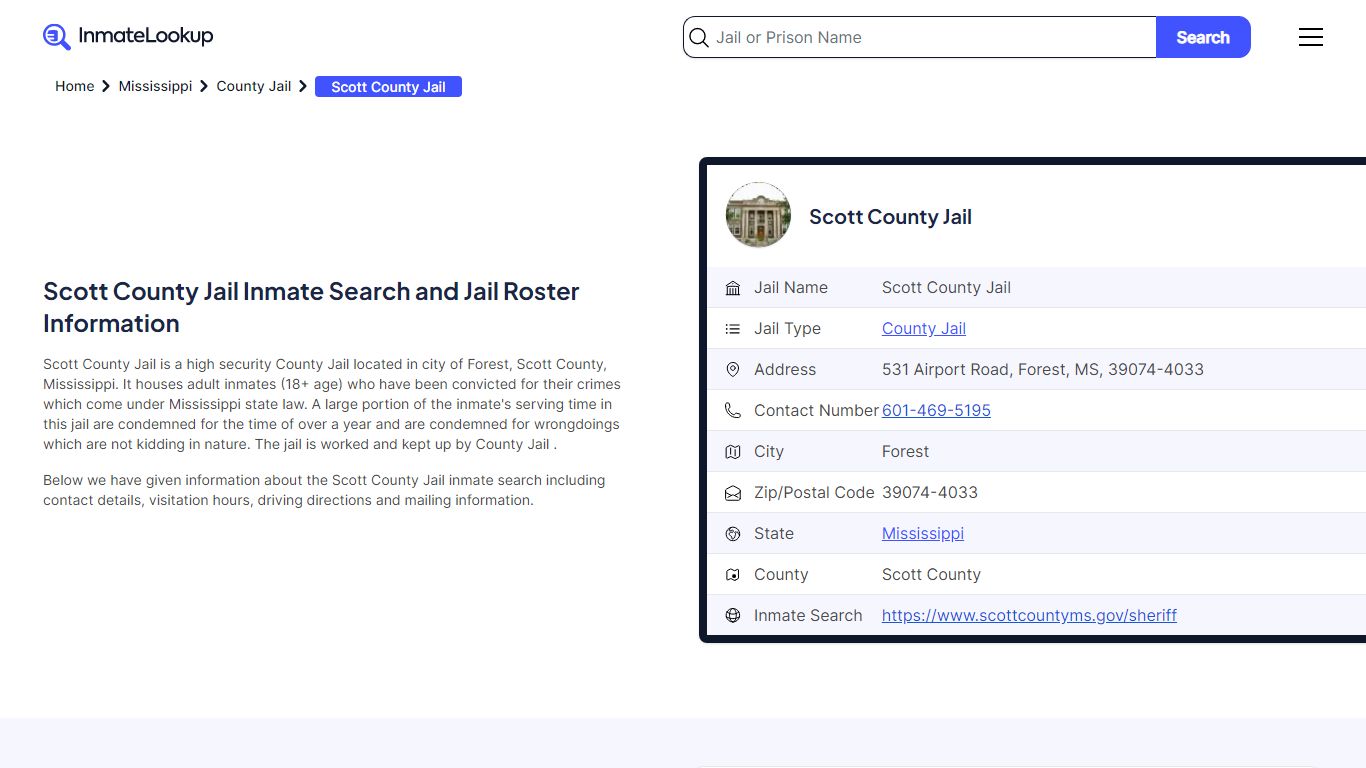 Scott County Jail Inmate Search and Jail Roster Information - Inmate Lookup